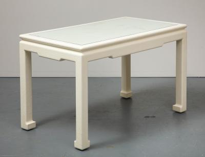 Karl Springer White Parsons Desk with Embossed Leather Shagreen by Karl Springer