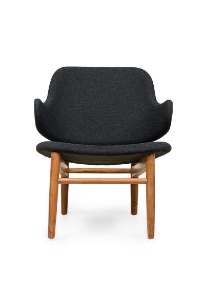 Karl Style Walnut and Textured Charcoal Gray Upholstered Armchairs