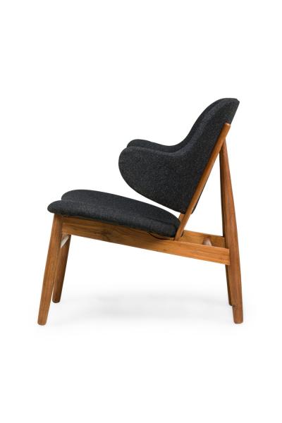Karl Style Walnut and Textured Charcoal Gray Upholstered Armchairs