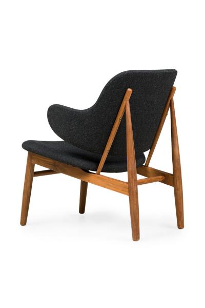 Karl Style Walnut and Textured Charcoal Gray Upholstered Armchairs