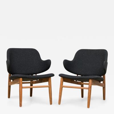 Karl Style Walnut and Textured Charcoal Gray Upholstered Armchairs