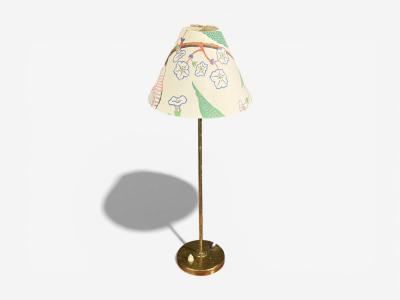 Karlskrona Lampfabrik Table Lamp Brass Josef Frank Fabric Sweden 1940s