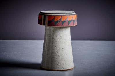 Kat and Roger Set of 3 hand painted Studio ceramic stools USA 2024