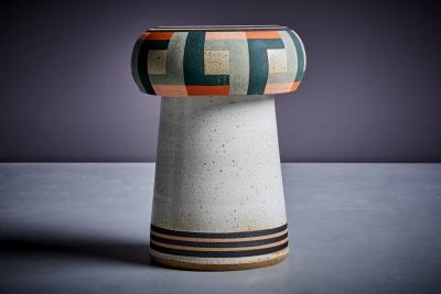 Kat and Roger Set of 3 hand painted Studio ceramic stools USA 2024