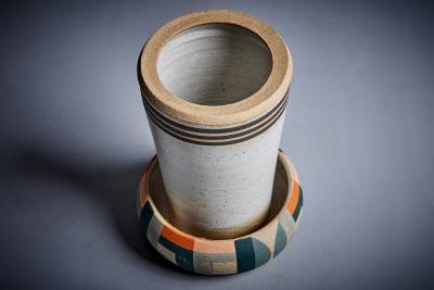 Kat and Roger Set of 3 hand painted Studio ceramic stools USA 2024