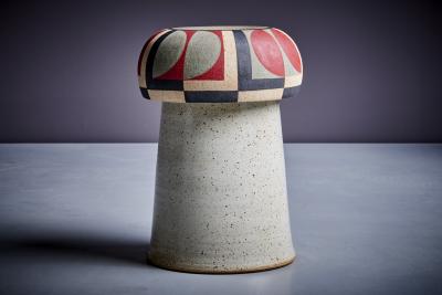 Kat and Roger Set of 3 hand painted Studio ceramic stools USA 2024