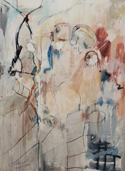 Kathi Robinson Frank Gathering 2021 Large Framed Mixed Media Abstract Oil by Kathi Robinson Frank