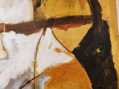 Kathi Robinson Frank Mexican Sun Gold White Black Abstract Oil Painting by Kathi Robinson Frank