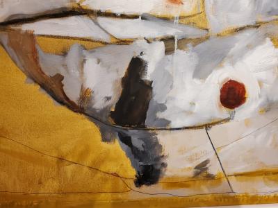 Kathi Robinson Frank Mexican Sun Gold White Black Abstract Oil Painting by Kathi Robinson Frank