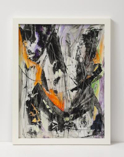 Kathi Robinson Frank Nightbird 2024 Abstract Black and White Oil On Paper By Kathi Robinson Frank