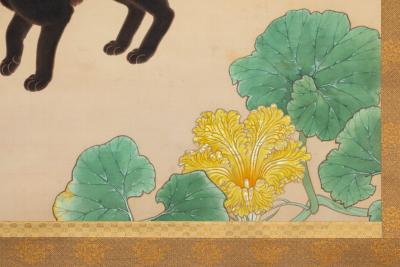 Katsuta Shokin Japanese Scroll Black Cat by Katsuta Shokin