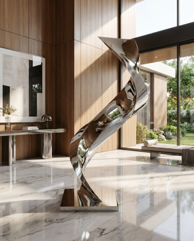 Katz Studio Cubus Spiralis Mirror Polished Stainless Steel Sculpture by Katz Studio