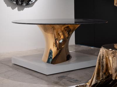 Katz Studio Geometra Sculptural Dining Table in Bronze or Stainless Steel with Custom Top