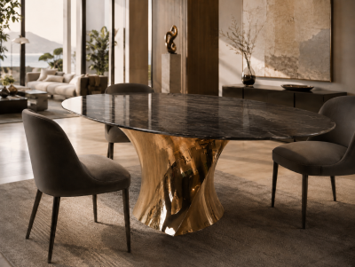 Katz Studio Geometra Sculptural Dining Table in Bronze or Stainless Steel with Custom Top