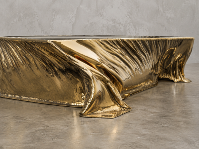 Katz Studio Levitaz Tornado Coffee Table Cast and Polished Bronze Sculptural Coffee Table