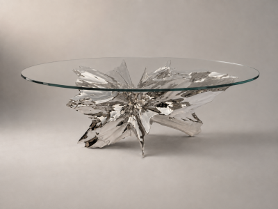 Katz Studio Rock Sculptural Dining Table in Stainless Steel or Bronze with Custom Glass Top