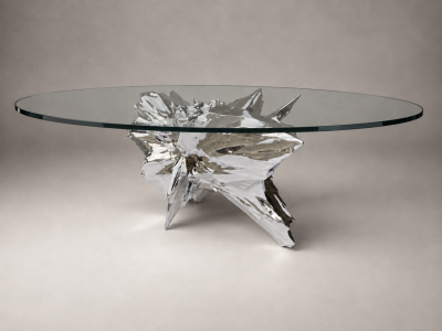 Katz Studio Rock Sculptural Dining Table in Stainless Steel or Bronze with Custom Glass Top