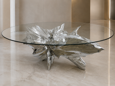 Katz Studio Rock Sculptural Dining Table in Stainless Steel or Bronze with Custom Glass Top