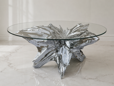 Katz Studio Rock Sculptural Dining Table in Stainless Steel or Bronze with Custom Glass Top