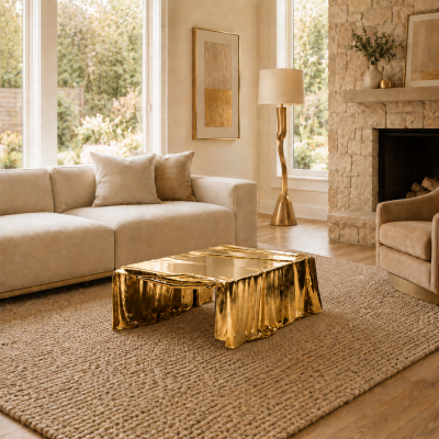 Katz Studio Vela Coffee Table by Katz Studio Cast and Polished Bronze