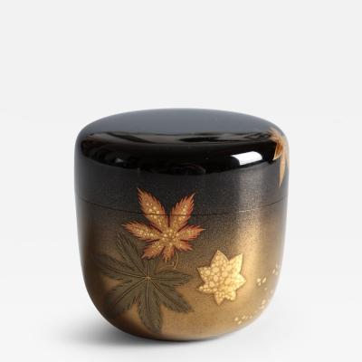 Kawabata Kinsa VI Tea Caddy with Maple Leaves in Stream circa 2000