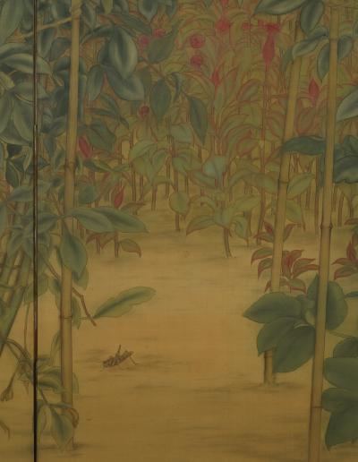 Kawabe Kasho Circa 1920 Taisho era Japanese Nihonga Screen Dahlias Cockscomb 