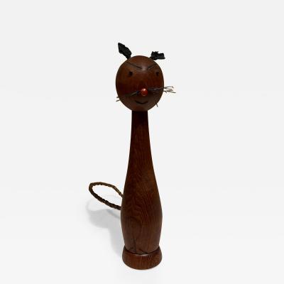 Kay Bojesen 1960s Cat Bottle Opener in Teakwood with Leather Ears from DENMARK