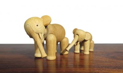 Kay Bojesen Pair Kay Bojesen White Oak Elephants Iconic Danish Wooden Toy
