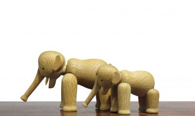 Kay Bojesen Pair Kay Bojesen White Oak Elephants Iconic Danish Wooden Toy