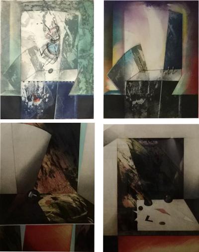 Kazuko Watanabe Set of 4 Signed Abstract Intaglio Prints by Kazuko Watanabe Framed 