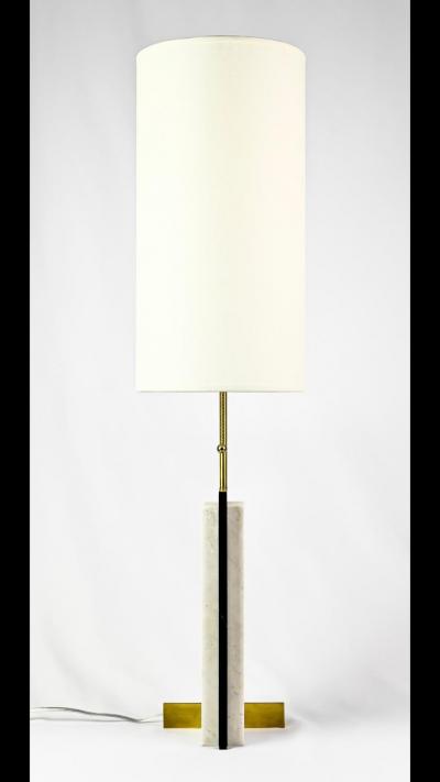 Keith W Gregor Pair of Modern Craftsman Table Lamps in Marble and Brass