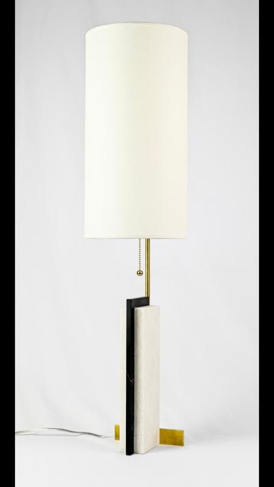 Keith W Gregor Pair of Modern Craftsman Table Lamps in Marble and Brass