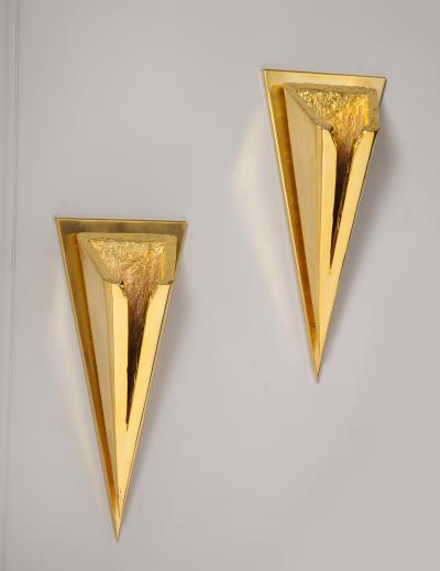Kelly Kiefer Pair of Polished 24k Gold Plated Sconces by Kelly Kiefer