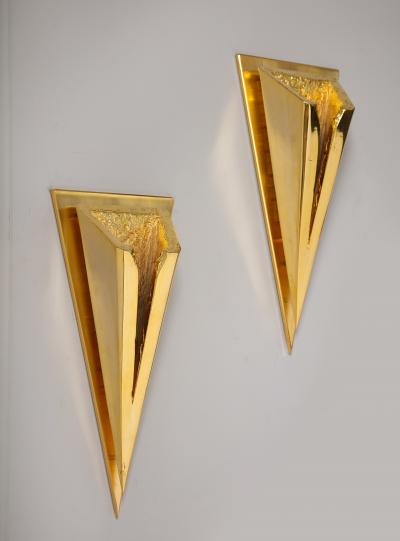 Kelly Kiefer Pair of Polished 24k Gold Plated Sconces by Kelly Kiefer