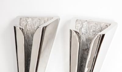Kelly Kiefer Pair of Polished Nickel Sconces by Kelly Kiefer Large