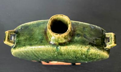 Ken Matsuzaki Modern Japanese Studio Pottery Oribe Moon Flask Vase by Ken Matsuzaki