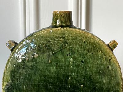Ken Matsuzaki Modern Japanese Studio Pottery Oribe Moon Flask Vase by Ken Matsuzaki
