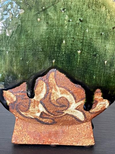 Ken Matsuzaki Modern Japanese Studio Pottery Oribe Moon Flask Vase by Ken Matsuzaki