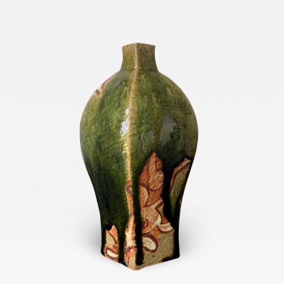 Ken Matsuzaki Modern Japanese Studio Pottery Oribe Vase by Ken Matsuzaki