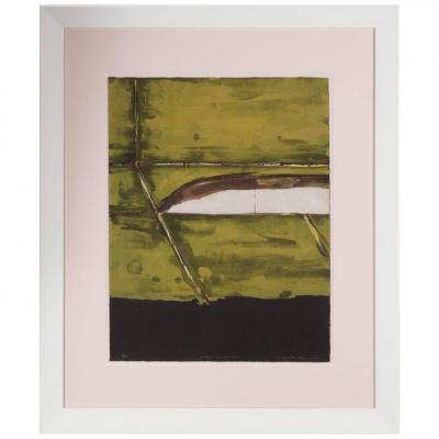 Kenjilo Nanao Mid Century Abstract Expressionist Monoprint Yellow Composition by Kenjilo Nanao