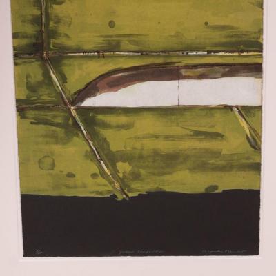 Kenjilo Nanao Mid Century Abstract Expressionist Monoprint Yellow Composition by Kenjilo Nanao