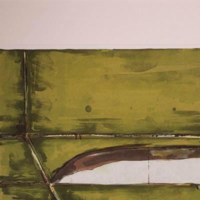 Kenjilo Nanao Mid Century Abstract Expressionist Monoprint Yellow Composition by Kenjilo Nanao