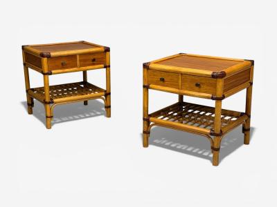 Kenneth Bergenblad Nightstands Bamboo Rattan Brass Sweden 1970s