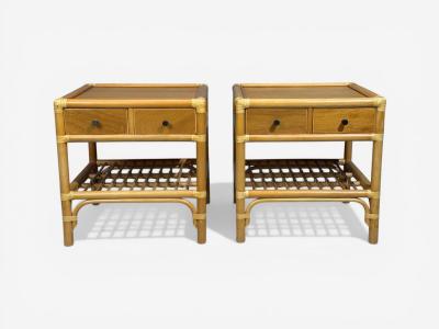 Kenneth Bergenblad Nightstands Bamboo Rattan Brass Sweden 1970s