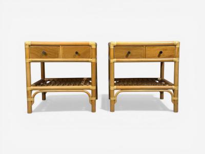 Kenneth Bergenblad Nightstands Bamboo Rattan Brass Sweden 1970s