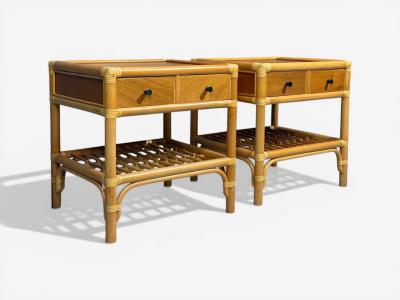 Kenneth Bergenblad Nightstands Bamboo Rattan Brass Sweden 1970s