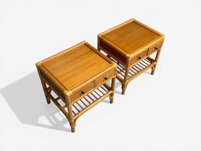 Kenneth Bergenblad Nightstands Bamboo Rattan Brass Sweden 1970s