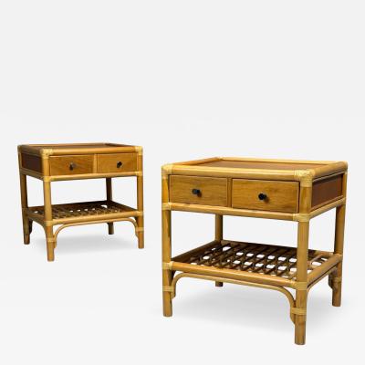 Kenneth Bergenblad Nightstands Bamboo Rattan Brass Sweden 1970s