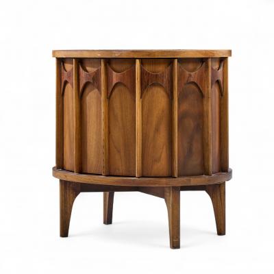 Kent Coffey Kent Coffey Perspecta Mid Century Round Walnut and Rosewood Nightstands Pair
