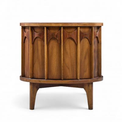 Kent Coffey Kent Coffey Perspecta Mid Century Round Walnut and Rosewood Nightstands Pair